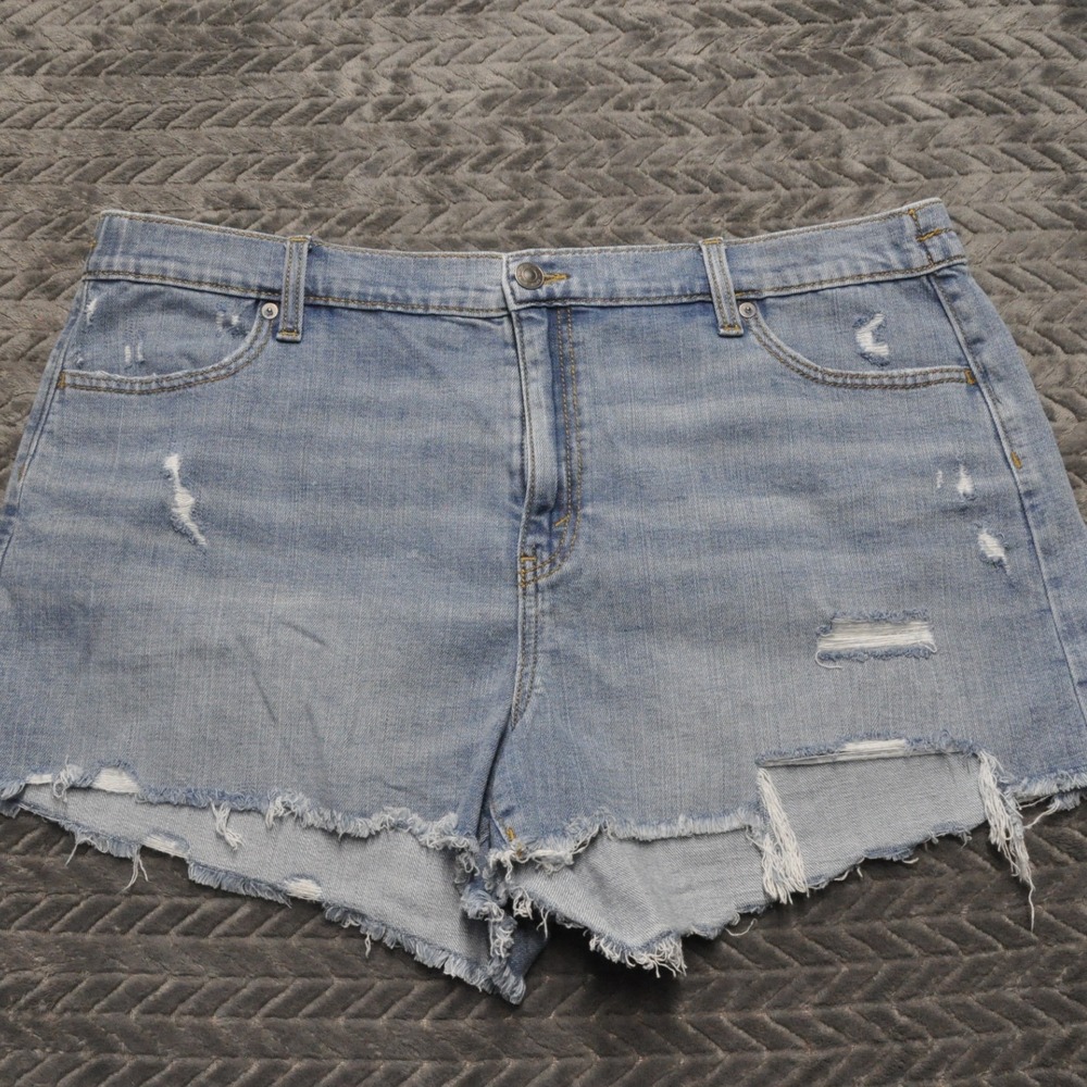 Aerie Denim Shorts‎ XL Light Blue Excellent Distressed Raw Hem High Rise (1825)